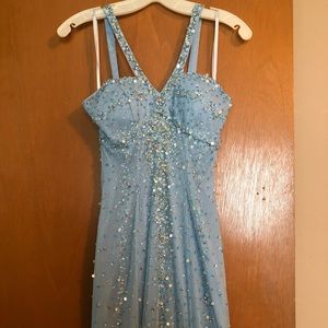 David’s Bridal Light Blue Sequin Prom Dress
